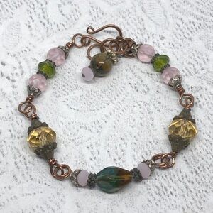 Artisan made crystal and art glass beads copper bracelet boho free spirit